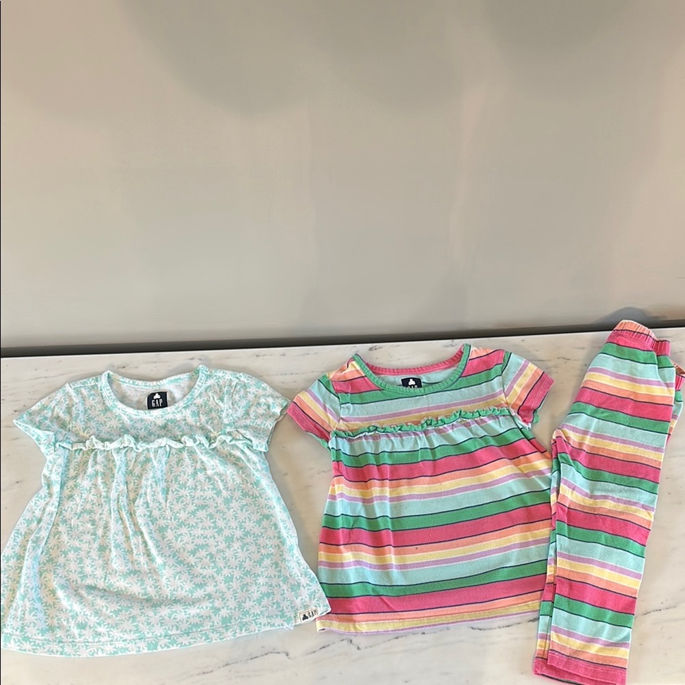 Baby Gap Bundle 2T Colorful Striped Top and Pants and Floral Top